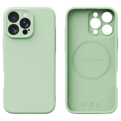 YCADEN Funda Magnética para iPhone 16 Pro Funda Trasera de TPU con Recortes Precisos - Verde Hierba