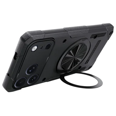 For iPhone 17 Pro Magnetic Case 360° Rotating Ring Kickstand TPU Phone Cover - Black