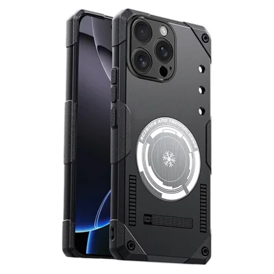 For iPhone 16 Pro Max Case Graphene Cooling TPU + PC Armor Shockproof Phone Cover - Black