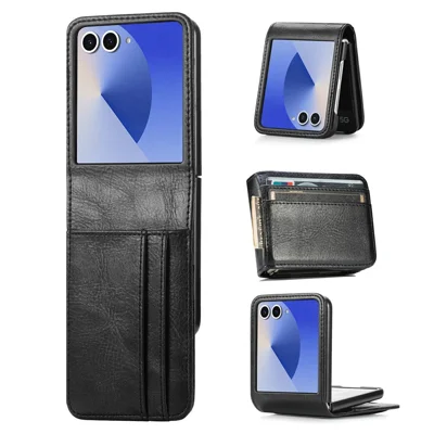 Voor Samsung Galaxy Z Flip8 Hoesje met Meerdere Kaartvakken Leren Beschermende Achterkant voor Telefoon - Zwart