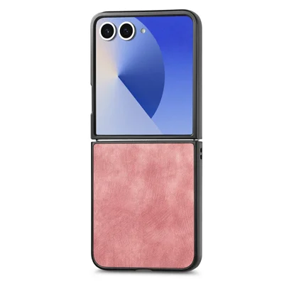 For Samsung Galaxy Z Flip8 Case Shockproof Slim Retro Leather Phone Back Cover - Pink