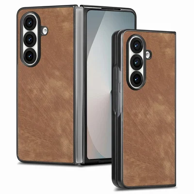 Futerał na Samsung Galaxy Z Fold8 Ultra, odporny na wstrząsy, cienki, retro, skórzana obudowa tylna - brązowy