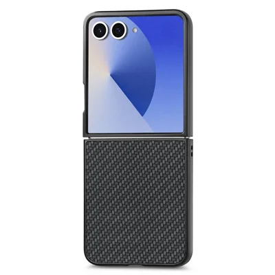 For Samsung Galaxy Z Flip8 Case Carbon Fiber Texture PU Leather + PC + TPU Phone Cover - Black