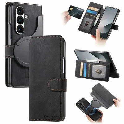 For Samsung Galaxy Z Fold8 Ultra Magnetic Case Detachable Wallet Leather RFID Blocking Foldable Phone Cover - Black