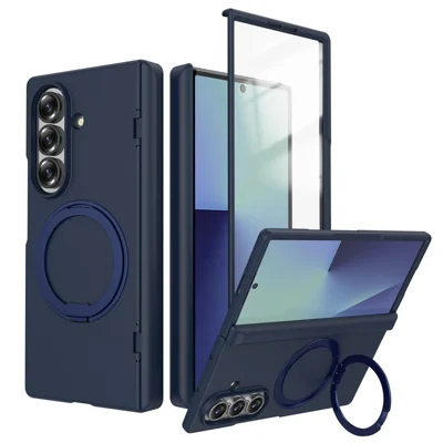 For Samsung Galaxy Z Fold8 Ultra Case Rotating Kickstand Skin-touch PC Phone Protective Cover with Screen Protector - Blue