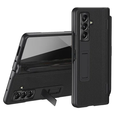 For Samsung Galaxy Z Fold8 Ultra Case Kickstand PC + PU Leather Folding Phone Cover with Screen Protector and Stylus - Black