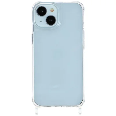 Coque transparente pour iPhone 15 Plus, étui PC+TPU 1,5 mm avec trous pour lanière - Transparent