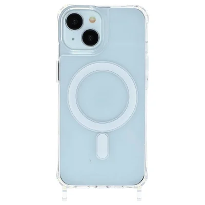 Funda para iPhone 13 mini compatible con MagSafe, carcasa transparente de 1,5 mm de TPU+PC con orificios para cordón - Transparente