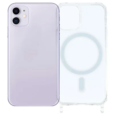 For iPhone 11 Magnetic Case TPU+PC 1.5mm Clear Phone Cover with Lanyard Holes - Transparent