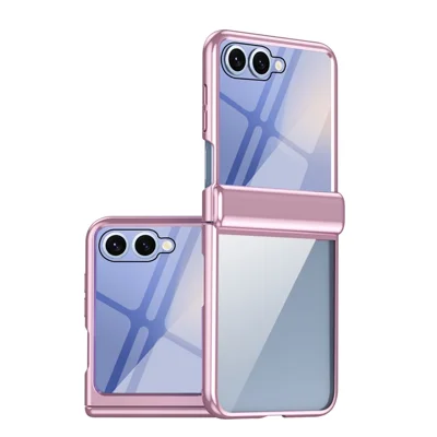 For Samsung Galaxy Z Flip8 Case with Rear Screen Film Hinge Protection Electroplating Clear PC Phone Cover -Pink