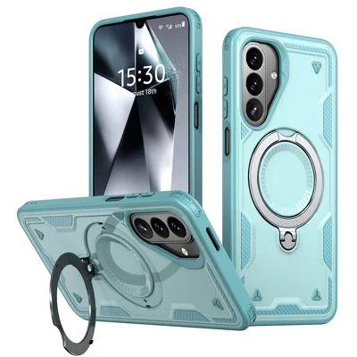 For Samsung Galaxy A27 5G Magnetic Case Military Protection PC + TPU Kickstand Phone Cover - Baby Blue