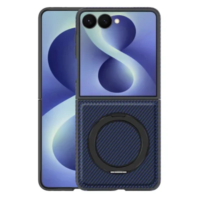 For Samsung Galaxy Z Flip8 Magnetic Case with Kickstand Carbon Fiber Texture PU Leather Phone Back Cover - Sapphire