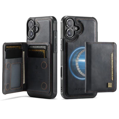 AUTSPACE Custodia per iPhone 17 A13 Copertura Posteriore in Pelle Vintage con Borsellino Magnetico Staccabile - Nero