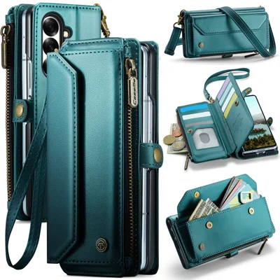  CASEME for Samsung Galaxy Z Fold8 Ultra Case  C36 Series Zipper Wallet Leather Phone Cover with Straps - Green
