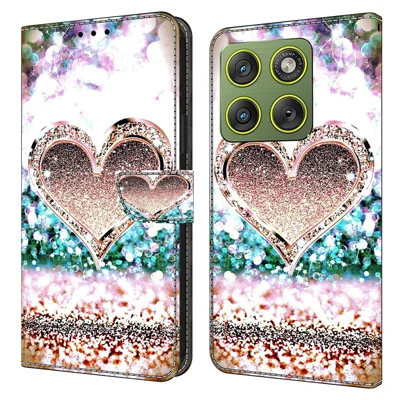 Für Motorola Edge 70 5G / Moto X70 Air 5G Brieftaschenhülle mit 3D-Muster aus PU-Leder mit Ständer - Rosa Diamant Herz