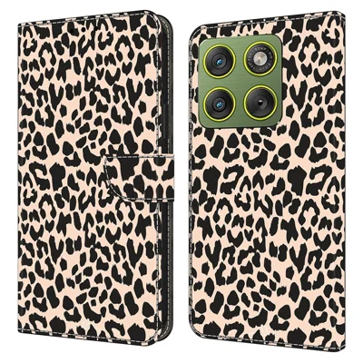 Handyhülle für Motorola Edge 70 5G / Moto X70 Air 5G, gemusterte TPU + PU-Leder-Klapphülle mit Kartenfach - Leopardenmuster