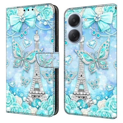 Wallet Case For Xiaomi Redmi A7 4G Pattern Printing Stand Leather Flip Phone Cover - Butterfly Cobalt Tower