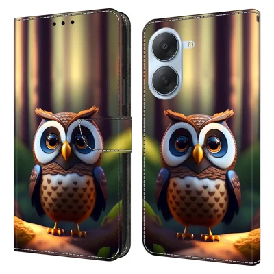 Voor Xiaomi Redmi A7 4G Leren Hoese met Patroonafdruk Stand Flip Telefoonhoes - Bruin Klein Uiltje