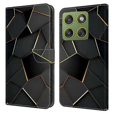 Für Motorola Edge 70 5G / Moto X70 Air 5G Brieftaschenhülle Klappständer Musterdruck Ledertasche - Schwarzes Gold Schräge Kanten
