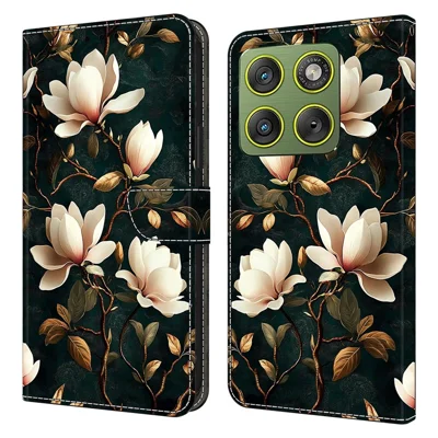 Für Motorola Edge 70 5G / Moto X70 Air 5G Brieftaschen-Standplatz-Hülle mit Musterdruck aus Leder-Telefonabdeckung - Weißer Magnolie