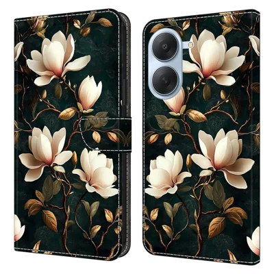For Xiaomi Redmi A7 4G Wallet Stand Case Patroonafdruk Leren Telefoonhoes - Witte Magnolia