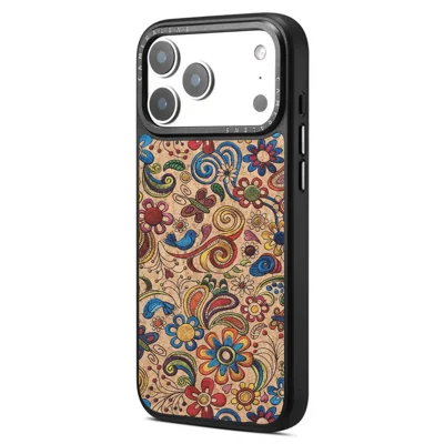 DENIOR A28 pour iPhone 17 Pro Max Étui Magnétique en Cuir Floral Brodé + PC + TPU - Kaki
