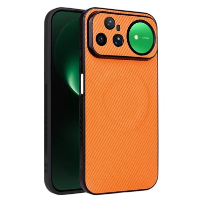 For Huawei nova 15 Ultra 5G Case Carbon Fiber Texture Leather Coated TPU PC Phone Cover with Metal Ring for Magnetic Car Mount - Orange