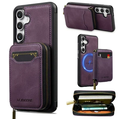 LC.IMEEKE L6 For Samsung Galaxy A18 5G / A18 4G A17 5G / A17 4G / A26 5G / A16 5G / A16 4G Magnetic Case Detachable Zipper Wallet Leather Coated PC + TPU Phone Cover - Purple