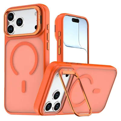 For iPhone 18 Pro Magnetisk Case Foldbar Ståsplade Matt PC + TPU Telefonbeskyttelse - Orange