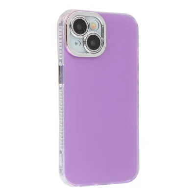 For iPhone 14 Case PC + TPU IMD Phone Cover with Electroplated Camera Frame - Lilac Purple