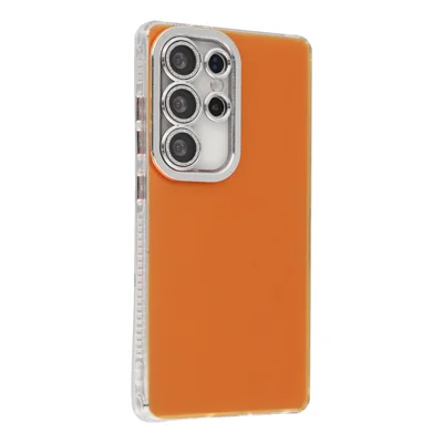 For Samsung Galaxy S24 Ultra Case PC + TPU IMD Phone Cover with Electroplated Camera Frame - Vibrant Orange