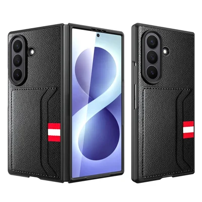 Funda para Samsung Galaxy Z Fold8 Ultra, carcasa de textura de piel de lychee PU+PC con película de pantalla - Negro