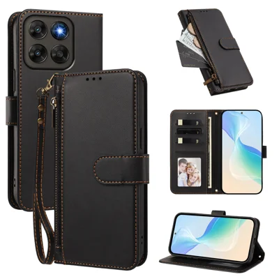  For Motorola Moto G77 5G / Motorola Moto G67 5G Case 4 Card Slots Wallet Stand PU Leather Phone Cover with Wrist Strap - Black