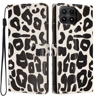 For Xiaomi 17 Case Leopard Print Wallet Stand Flip Leather Phone Cover with Wrist Strap - Sort