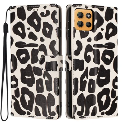 For Motorola Moto G17 Power 4G  /  G17 4G  /  G15 4G  /  G15 Power 4G Case Leopard Print Wallet Stand Flip Leather Phone Cover with Wrist Strap - Black