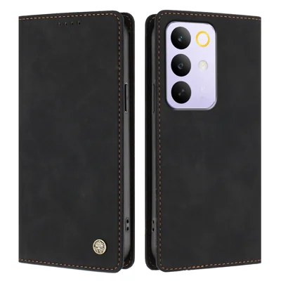 لـ Realme C85 4G / Realme C85 5G غطاء هاتف بمحفظة وحوامل وتقنية حجب RFID من HX، غطاء جلدي قابل للطي - أسود