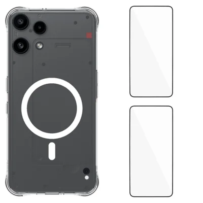  WANLONFENG for Nothing Phone (3a) Lite 5G WL1 Series 2.0mm Magnetic Case Clear TPU Phone Back Cover with 2Pcs Screen Films - Transparent