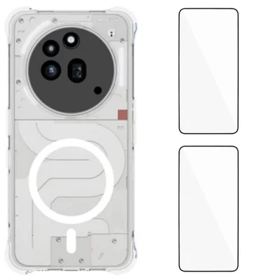  WANLONFENG for Nothing Phone (3a) Pro WL1 Series 2.0mm Magnetic Case Clear TPU Phone Back Cover with 2Pcs Screen Films - Transparent