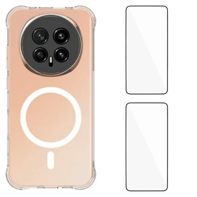  WANLONFENG voor Honor Magic8 5G WL1-serie 2,0 mm magnetische hoes duidelijke TPU-telefoonhoes met 2 stuks schermbeschermfolie - Transparant