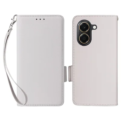 Für Honor Play 80 Plus 5G / X7e 4G Hülle mit Litschi-Textur, Brieftaschen-Funktion, Ledertelefonhülle mit Handschlaufe – Weiß