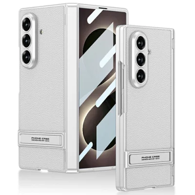 GKK voor Samsung Galaxy Z Fold8 Ultra Hoesje met Standaard PU Leer + PC Telefoonhoes met Gehard Glas Film - Zilver