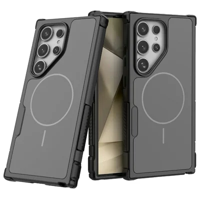 Für Samsung Galaxy S24 Ultra Magnetische Hülle Stoßfest Luftkissentasche PC+TPU Handyhülle - Schwarz