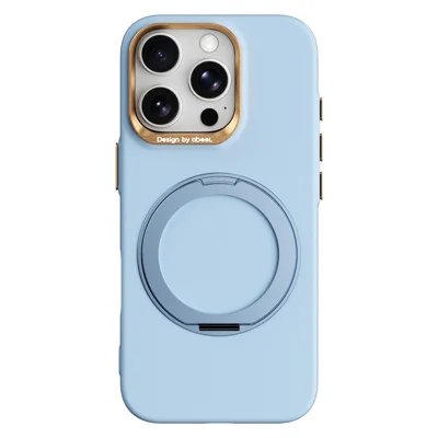 ABEEL pour iPhone 16 Pro Max étui magnétique avec anneau et support pivotant, housse en silicone liquide tactile et PC - Bleu ciel