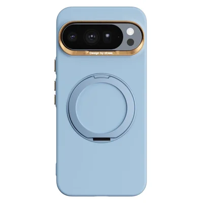 ABEEL For Google Pixel 10 Pro XL Magnetic Case Ring Kickstand Liquid Silicone Feel PC Phone Cover - Sky Blue