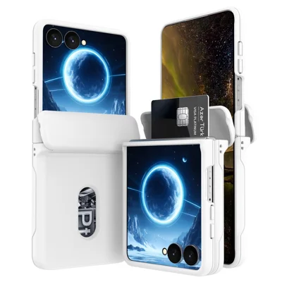 For Samsung Galaxy Z Flip8 Case Spring Hinge Protection Hard PC Phone Cover Built-in Card Slots - White