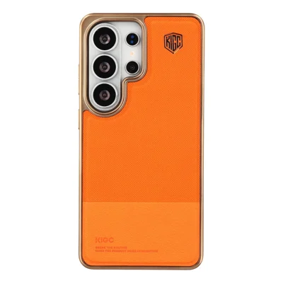Capa KIGC para Samsung Galaxy S26 Ultra, Capa para Telemóvel com Revestimento em PU e Estrutura em PC+TPU com Acabamento Galvanizado - Laranja
