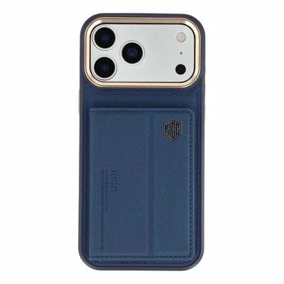 KIGC para iPhone 18 Pro / 17 Pro Capa Carteira Suporte 2-em-1 Tecido + PC + TPU Capa à Prova de Choques - Azul