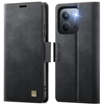 AUTSPACE för Xiaomi Redmi 15C 4G (EU) (173 mm) / Xiaomi Redmi 15C 5G (EU) (173 mm) A11 Skal RFID-blockerande Retro Läder Mobilplånbok - Svart