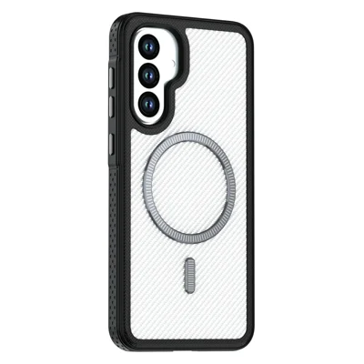 Magnetisk hylster til Samsung Galaxy A17 5G / A17 4G / A18 4G, carbonfiber-struktur, PC + TPU telefonbeskytter med uafhængige knapper - Hvid