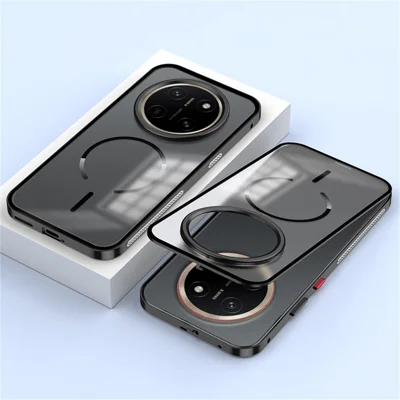 Etui magnetyczne do Honor X80 Pro Max 5G, aluminiowa stopowa matowa obudowa PC z automatycznym zamkiem - Czarny